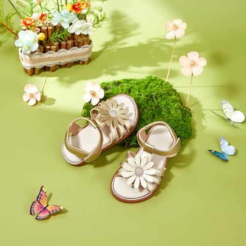 Image of PHIRAMIN Toddler Girl Sandals - Flower Girl Dress Shoes Open Toe Little Kid Flats