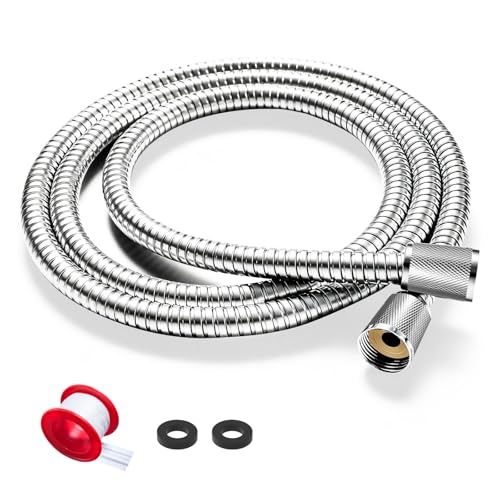 FEELSO Stainless Steel Shower Hose 1.8m Leakproof Universal Standard G1/2 Long Shower Hose for Anti-Explosion & Anti-Kink & High Pressure Resistant Replacement Shower Pipe (Silver)