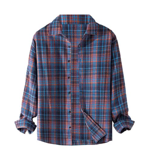 Camisa a cuadros de manga larga para hombre, camisa informal con patrón de cuadros, cómoda parte superior con botones para el día a día, reuniones y primavera, otoño, camisa de manga larga, Negro