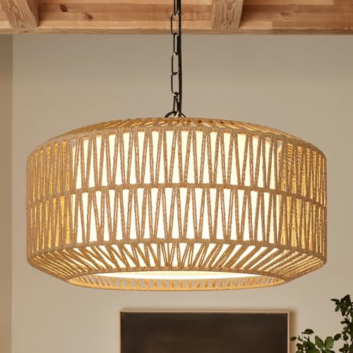 Farmhouse Chandelier Light Fixture, 5-Light Rattan Boho...