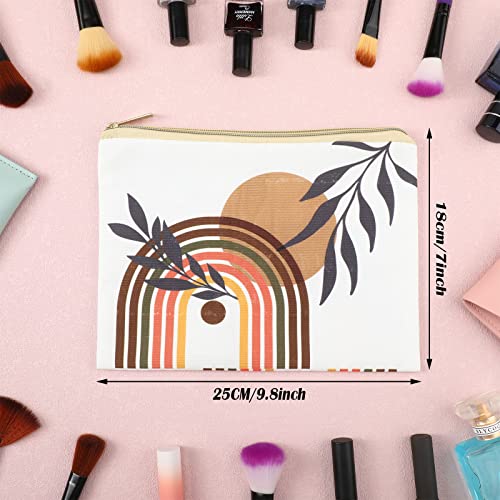 Pinkunn 6 Pcs Boho Makeup Bag Canvas Sunshine Cosmetic Pouch Zipper Cute Large Cosmetic Bag for Purse Preppy Makeup Organizer Travel Pouch for Women Girl, 6 Style4