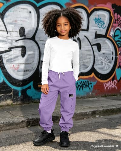 Image of Betusline Girls Fall Winter Clothing Sets, Long Sleeve Crop Top & Cargo Jogger Pants 2 Piece Outfit Sets,4T-14Y