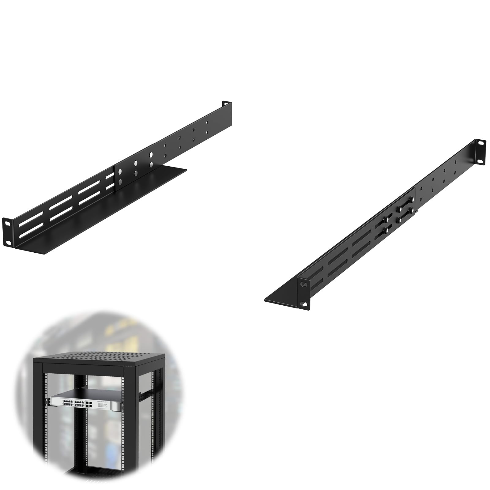 1U - Guide universali per montaggio su rack a 4 montanti, 40,6 - 76,2 cm, profondità regolabile, compatibile con APC, HP, IBM, DELL, Compag Cabinet e rack
