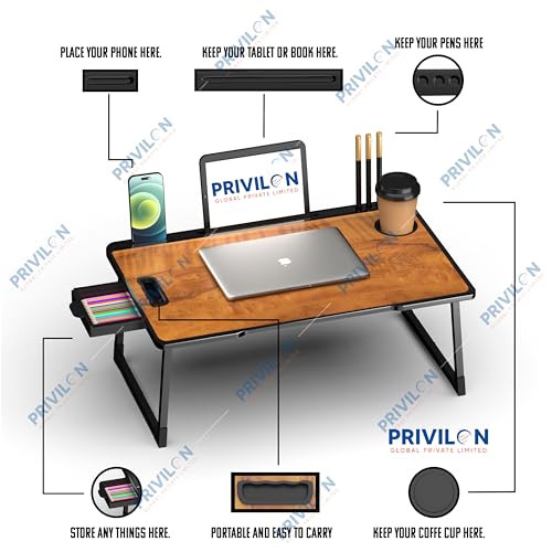 Image of Multi-Purpose Laptop Table, Study Table| Bed Table| Adjustable Height, Portable for Office, Work Form Home | DIY Table, Easy to Assemble, Engineered (ADJ Black) (wood ajustable)