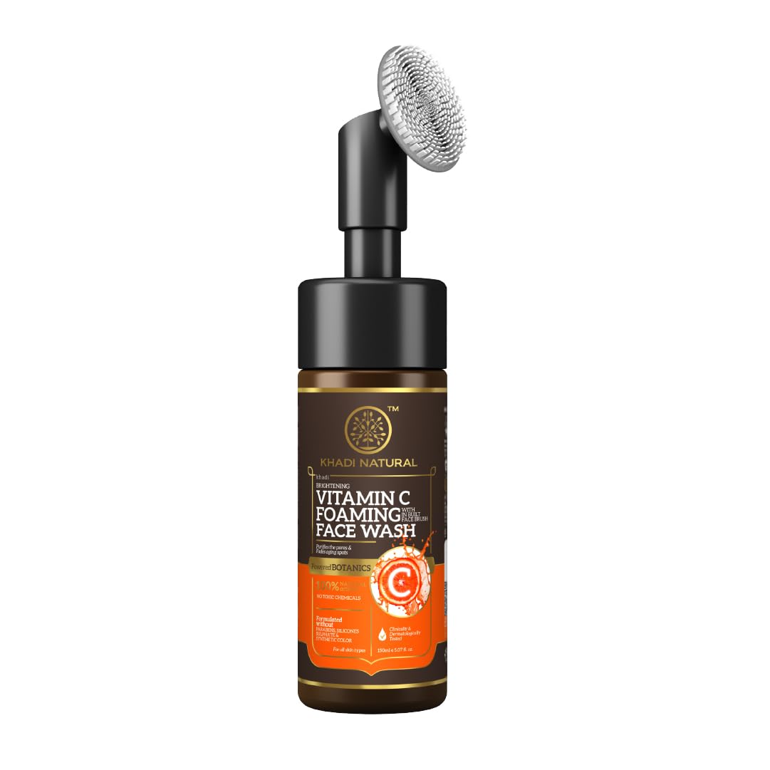 Vitamin C Foaming Face Wash with In- Built Face Brush | Face Wash for Glowing Skin | Paraben, Silicone & Sulphate Free Shampoo | Suitable for All Skin Types | Powered Botanics