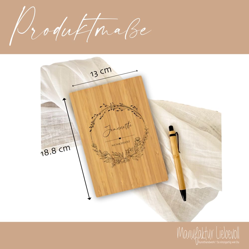 Manufaktur Liebevoll I Notizbuch personalisiert Tagebuch mit Namen A5 personalisiert Journal Mädchen Frauen Teenager Geschenk Notizbuch Bullet Journal Geschenkset Kugelschreiber (Motiv Wunschtext)