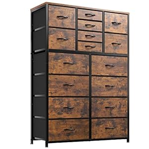 EnHomee Dresser, 16 Drawer Dressers & Chests of Drawers Bedroom Dresser for Bedroom Dressers Bedroom Furniture with Drawer for Closet Entryway, Dresser Organizer with Fabric Bins, Rustic Brown