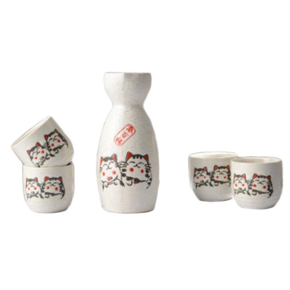 Ensemble de 5 pièces Exquis de saké Japonais en Porcelaine, Tasses en céramique Traditionnelles, Verres à vin à température artisanale-A07