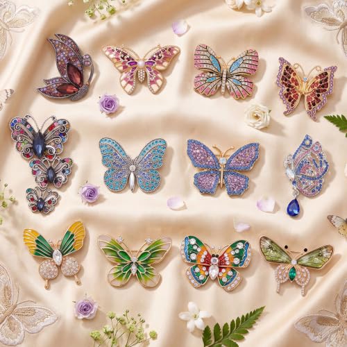 Image of Junkin 12 Pcs Women Brooches Bulk Vintage Rhinestone Pin Set