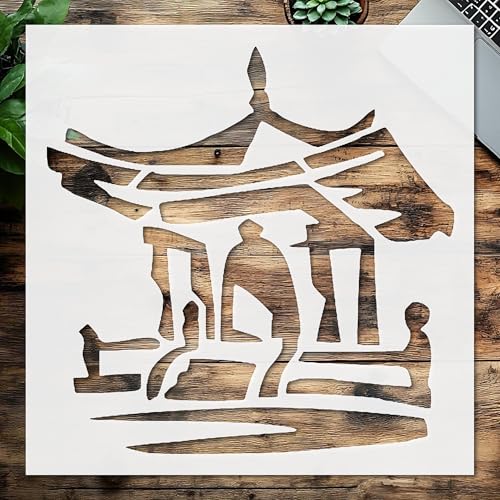 Stencil Pagoda, Plastic Reusable, Reusable Plastic, 5.5 inchL x 5.5 inchW, for DIY Crafts and Home Decor