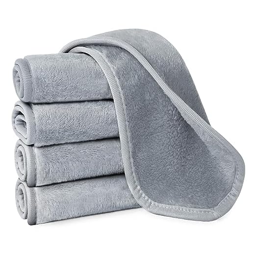URAQT Toalla Facial Desmaquillante de Microfibra, 5 Piezas Gris Toallas Desmaquillantes Reutilizables, Paño de Limpieza de Hipoalergénica para Todo Tipo de Lavado de Piel Limpieza Facial (40 x 17 cm)