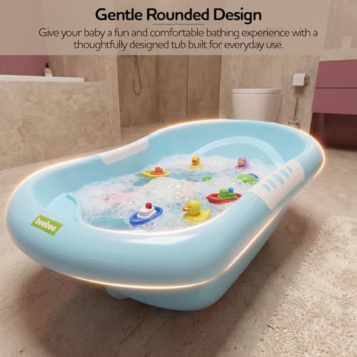 Image of Baybee Lovely Baby Bath Tub for 0 to 5 Years | Ergonomic Bath Tub for Kids with Quick Drain & Storage | Premium Baby Bather with Non Slip Base & Side Grip Bathing Tubs for Boys Girls (Blue)