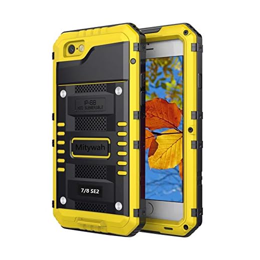 Mitywah Waterproof Case for iPhone SE 2020, Heavy Duty Military Grade Armor Metal Case, Full Body Protective Rugged Shockproof Thick Dustproof Strong Case for iPhone SE 2nd Generation, Yellow