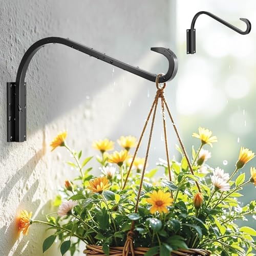 saffruff 12 Inch 2 Pack Plant Hangers for Indoor/Outdoor Wall Mount - Heavy Duty Hanging Plant Holder & Bird Feeder Hooks, Decorative Black Metal Wall Hangers for Plants, Flower Baskets