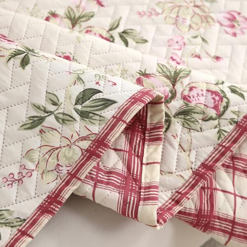 Image of HOKIPO 'HomeHues Series' Quilted Printed Sofa Back Cover, Pack of 1, Beige Peonies (IN-898-S-D3)