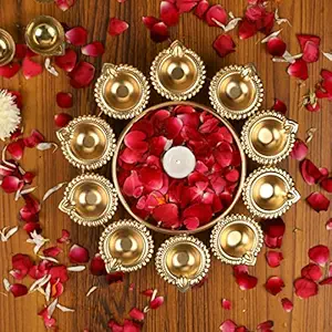 Next In Crafts Decorative Metal Diya Traditional Lotus Urli Tealight Holder Golden (Pack of 1)