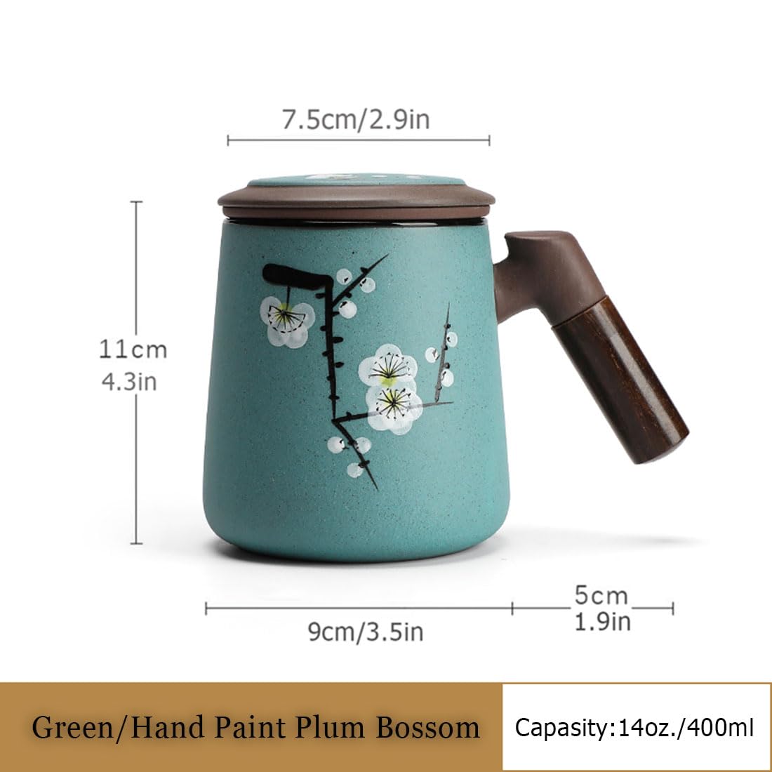 Tazza da tè in Ceramica con infusore e Coperchio, Tazza da tè Zisha con Manico in Legno, Tazza di infusione novità con Filtro per macerazione Foglia Sciolta per casa e Ufficio,Verde