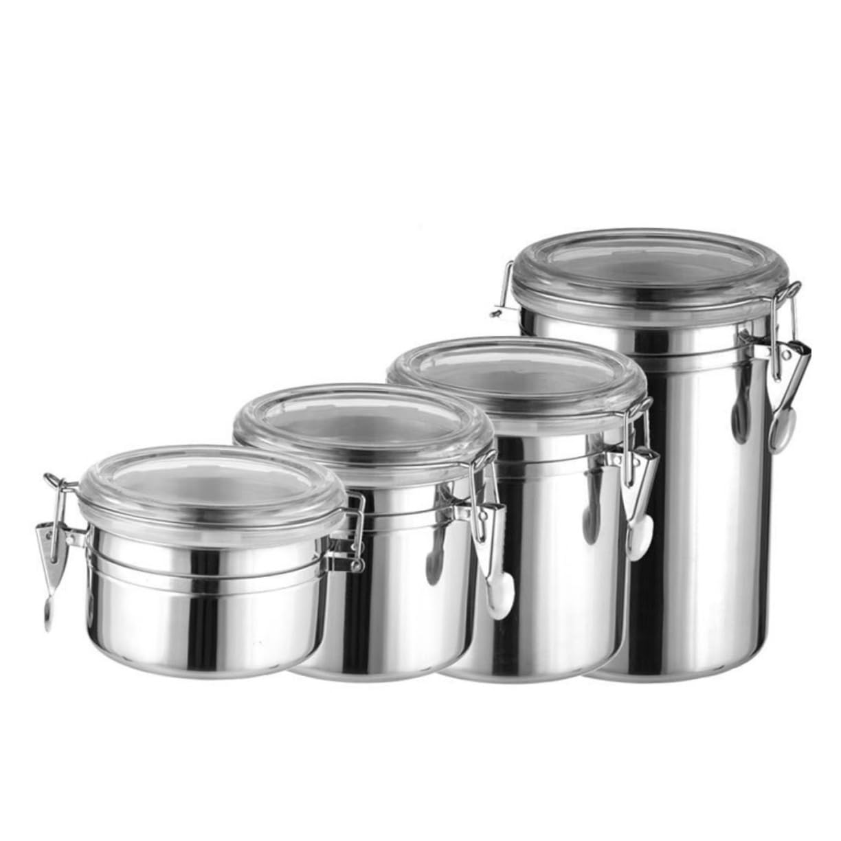 Zerodeko Recipiente Hermético de Acero Inoxidable para Almacenar Alimentos, 4 Piezas Cierre Seguro, Adecuado para Café y Té en Cocina