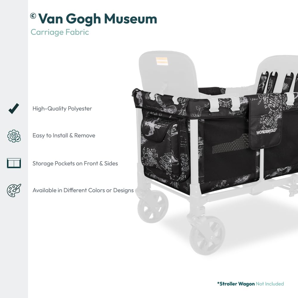 WONDERFOLD Carriage Fabric for W4 Original Collapsible Wagon Stroller - Easy to Install Van Gogh Museum Replacement Fabric - Sketches