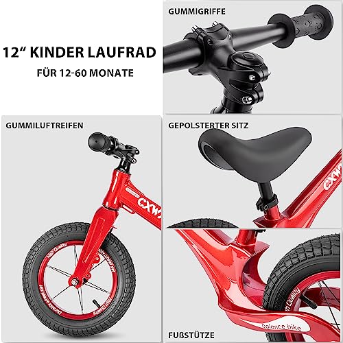 CXWXC Laufrad ab 2 Jahre Einzigartiger Magnesiumlegierung 12 Zoll Kinder Laufrad Tragfähigkeit von 30 kg Laufräder für 24-60 Monate Balance Bike – Bild 4