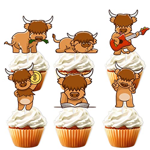 18Pcs Brown Glitter Cute Cow Dessert Cupcake Topper Cheer To Country Western Bull Riding Bull Rider Competition Theme Decor Supplies Baby Shower Boys Girls Birthday Party Decorations #TOP12