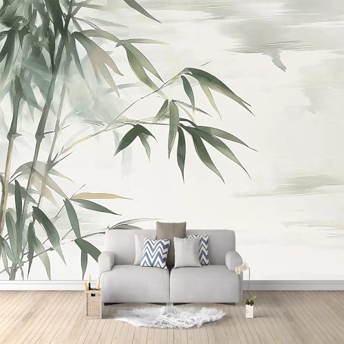 papel pintado mural Hojas de bambú elegantes de acuarela Papel pintado no tejido Azul Murales de decoración del hogar para dormitorios infantiles 200 x 140 cm Fotomural panorámico para dormitorio
