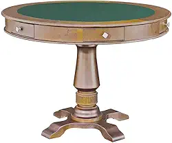 Mesa de Jogos Carteado 4 Lugares Victoria Redonda Tampo Reversível com Gavetas e Porta Copos Amêndoa - Gran Belo