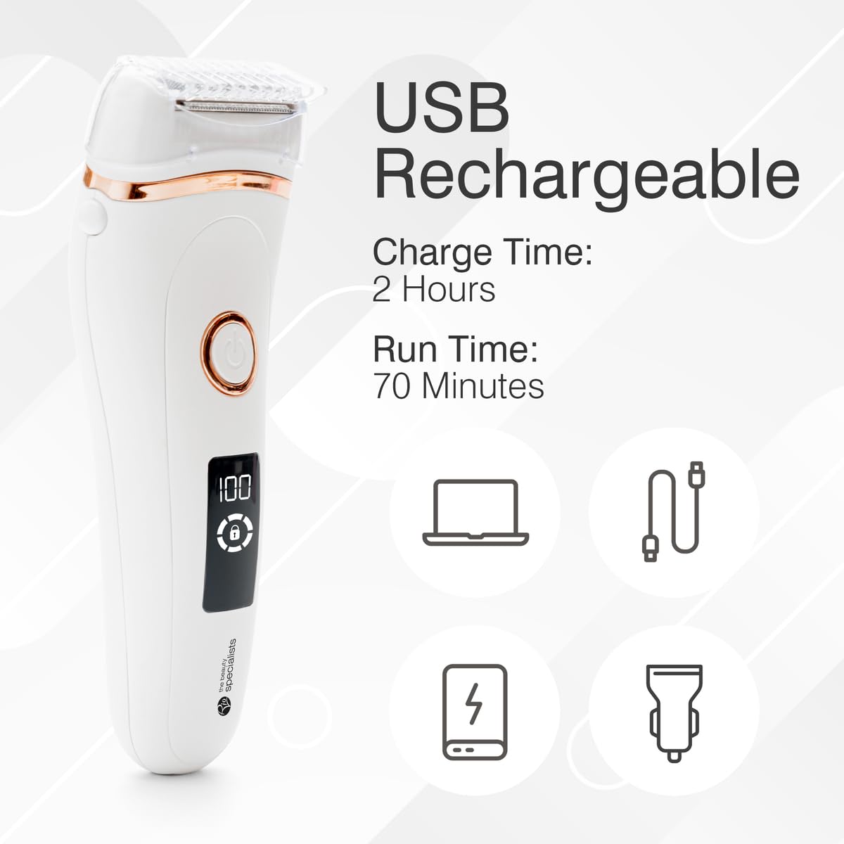Rio Go Smooth Nass- und Trockenrasierer und Bikini-Trimmer, schnurloser Damen-Bikini-Rasierer, Nass- und Trockenrasierer für Damenbeine, Achselhöhlen, Schamhaar, wiederaufladbar und wasserdicht