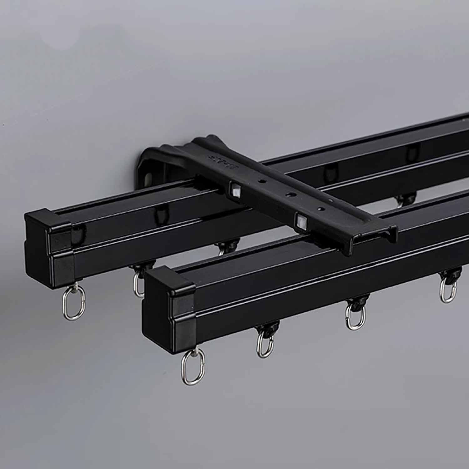 Double Flexible Curtain Track Ceiling Curtain Track Bendable Wall Mount Easy Install with Mute Rollers for Living Room Bedroom Room Shower Divider(Black,4.8m/15.7ft)