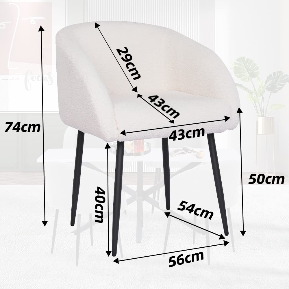 Mingone Sessel Lounge Loungesessel für Wohnzimmer Lammwolle Polsterstuhl Stuhl mit Armlehnen Cocktailsessel Modern Schwarz Metallbeinen für Schlafzimmer Last bis 120 kg, Weiß