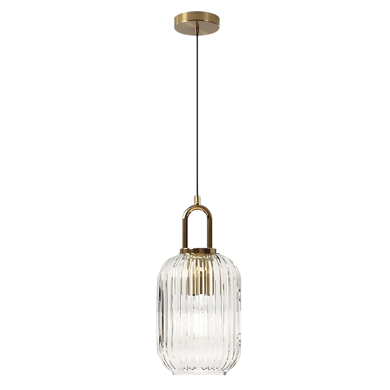Abinlina Industrial Gold Metal Finish Clear Glass Pendant Light Fixture - Adjustable Hanging Lamp for Dining Room, Living Room, Hallway, and Kitchen Island(5.5"x11.8")