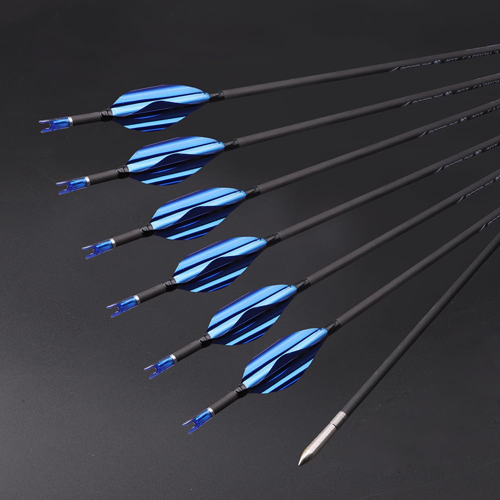 12 Pezzi Frecce con Piume a Spirale, Lunghezza Dell'asta 31 Pollici, ID 3,2 mm, Spine 750 (Blue)