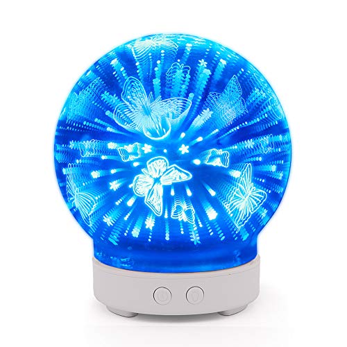 100Ml Aroma Diffuser 3D Glas Ätherische Öle Diffuser Ultra Leise Aromatherapie Luftbefeuchter Schmetterling Effekt Duftlampe Mit 7 Farbwechsel,