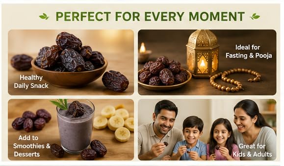 Image of NutriBites Premium Black Dry Dates 1KG | Black Sukha Khajoor | Premium Kala Chuara Khajoor | Used in Mithai, Prasad, and Homemade Sweets | kali kharek dry fruit | Natural Sweetener & Daily Nutrition