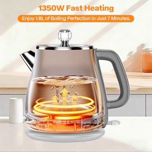 Retro Electric Tea Kettle 1.8L, Stainless Steel Electric Hot Water Kettle for Boiling Water, BPA Free, 1350W Fast Boil, Auto Shut Off & Boil-Dry Protection, Gray — view 3