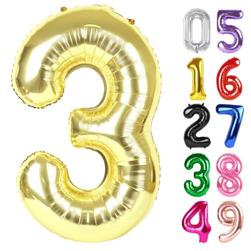 Image of Light Gold Number 3 Balloon 40 Inch, 3rd Birthday Celebration Supplies Women Men, 3 Balloon for Theme Party