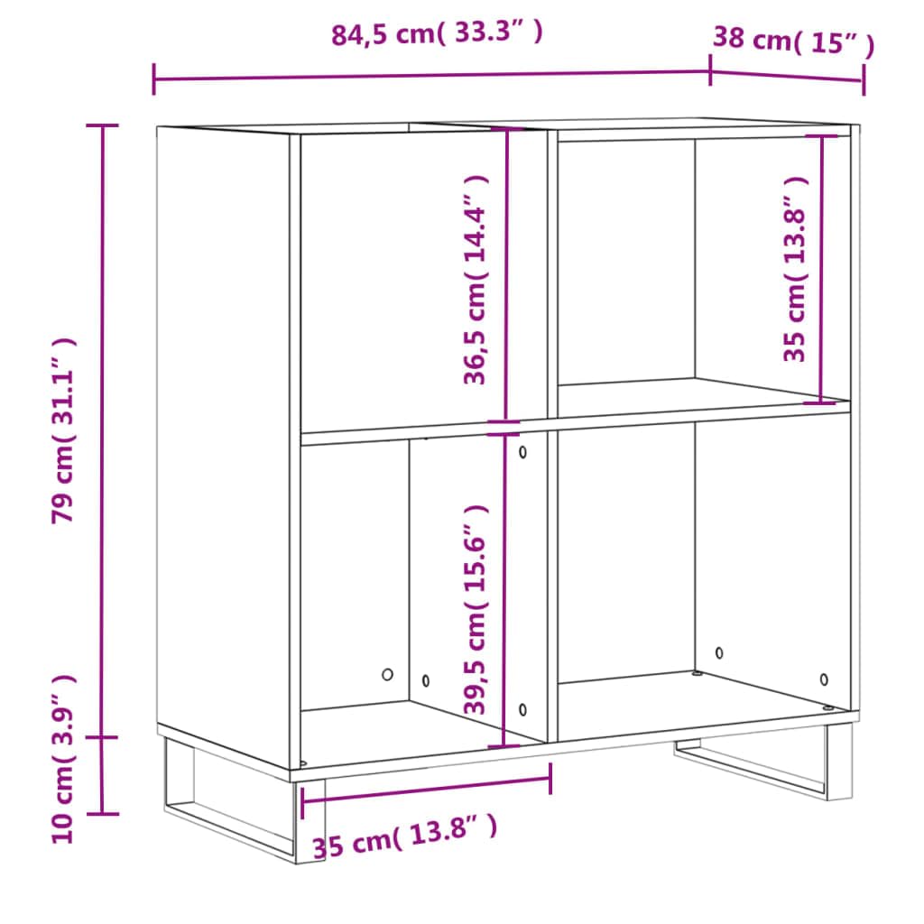 Armadio per dischi in legno Sonoma grigio con gambe in ferro, 84,5 x 38 x 89 cm, spazio per dischi in vinile e vinile, ripiano per giradischi, scaffale per soggiorno, con ordine e design