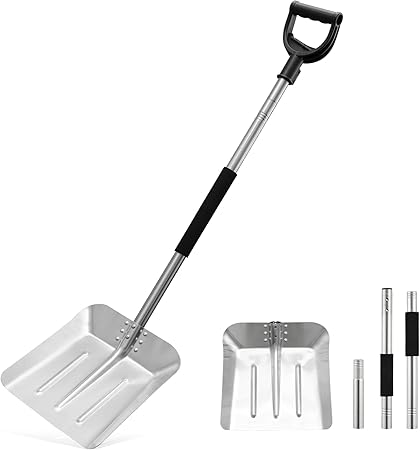 Review Snow Shovel for driveway-50 inch Aluminum Stainless Steel Lightweight Portable Sports Utility Forklift Trunk Camping Garden Beach Cleaning House Large Emergency