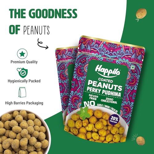 Image of Happilo Premium Super Snack Perky Pudhina Peanut 150g, Crunchy and Nutty, High in Protein and Dietary Fibre (Pack of 2)