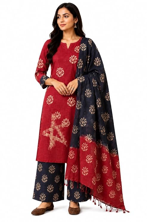 Image of STB-SILK TEXTILES BHAGALPUR Salwar Suit Cotton Silk Batik Print Dress Material Unstitched Suits Piece With Dupatta Dress material for women & girls