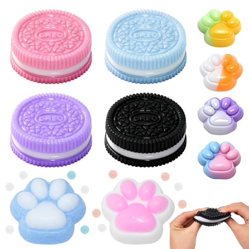 Homshsjhkis 10 Pcs Squishy Oreo y Squishys Pata Gato, Squeeze Toys Squishy Juguetes Forma de Biscuit para Aliviar el Estrés, Juguetes Antiestrés para Niños Adultos, Regalos Cumpleaños Niños Colegio