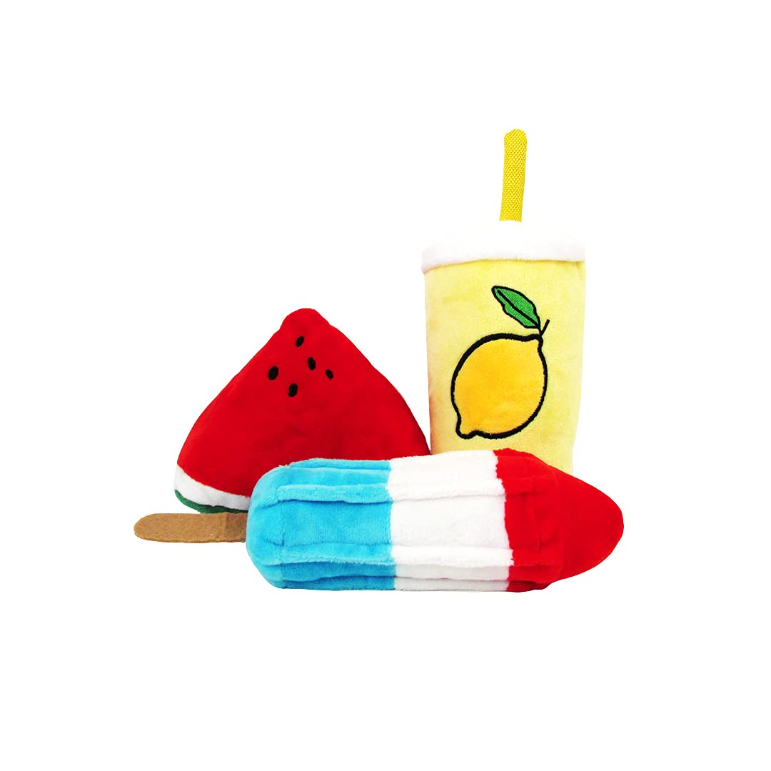 TONBO Summertime Combo - Crinkle Plush Cute Dog Toys, Popsicle, Watermelon, Lemonade (Summertime Combo)