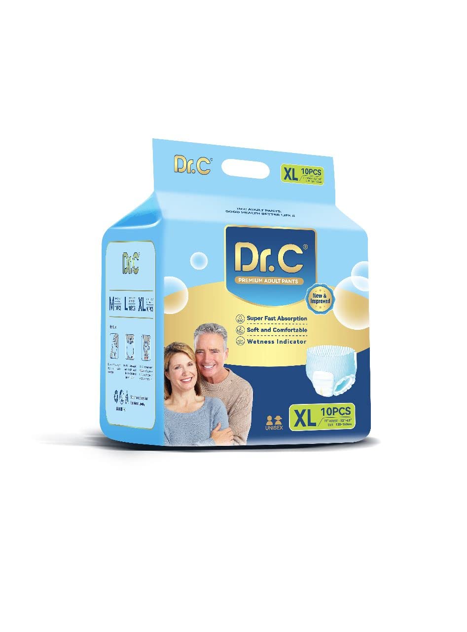 DR C Adult Diapers Pant Style (Pull-ups) - Extra Large, Waist Size 39- 65 Inch ; 99 - 165 Cm, High Absorbency, Odour lock and Anti-Bacterial Absorbent Core, pack of 1, 10 counts-image-35