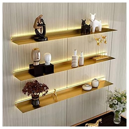 IMPREC Wall Floating Light-Emitting Shelves, Gold Floating Wall Shelves with LED Warm Light Aluminum Alloy Wall Mounted Bookshelf for Storage Decoration (Color : Gold, Size : 60x18cm)