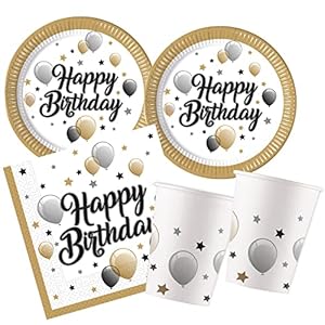 Procos 10209574 Partyset S Milestone Happy Birthday, 52-delige set, borden, 16 bekers, 20 servetten, wegwerpservies…