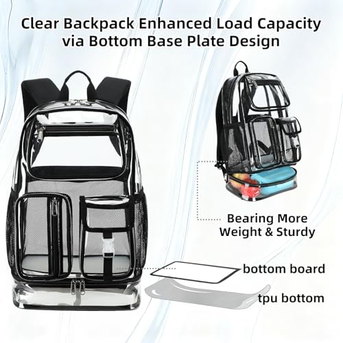 Image of Clear Backpack Heavy Duty for Sport Events,16in TPU BookBag with Lunch box | See Through Stitch durable plastic Multi-Pocket Design For School Adults work Warehouses Airport security,Quick check bag