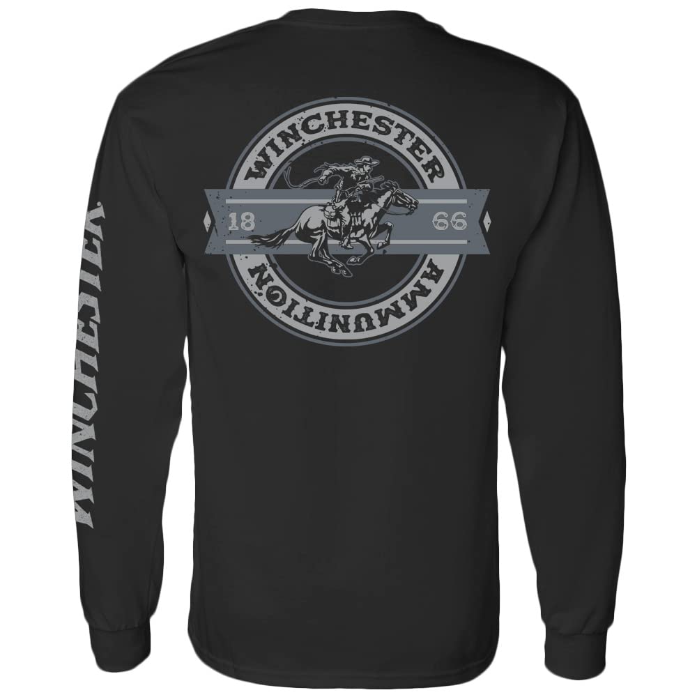 Winchester Official - Legend Collection - Rider Crest Banner Garment Dyed Long Sleeve 100% Cotton T-Shirt for Men