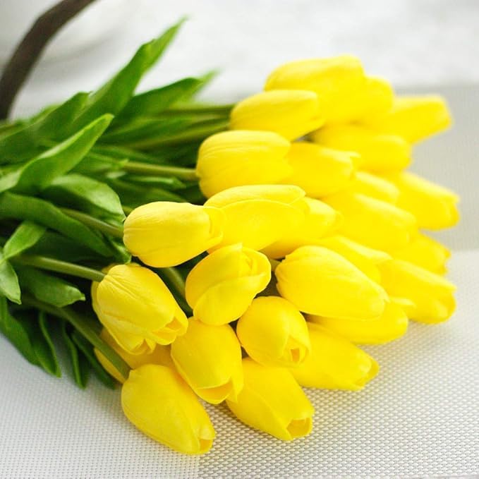 Image of CosaCentrum Beautiful Decorative Artificial Tulip Flower Bunches for Home decor (Yellow, Pack of 5)