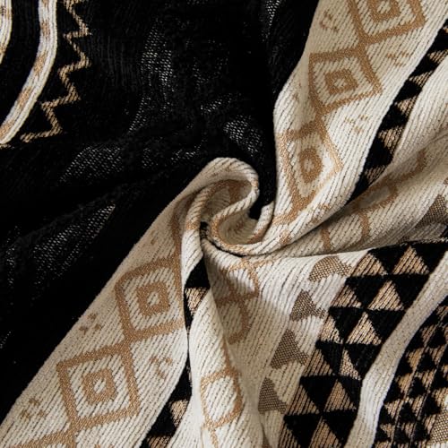 Image of HOMETHREADS Chenille Bohemian Boho Style Sofa Cover | Thick & Soft Luxury Slipcover | Protective, Washable & Stylish Couch Cover for Living Room Decor. (Boho Line Black, 1 Seater Large | 90x180cm)