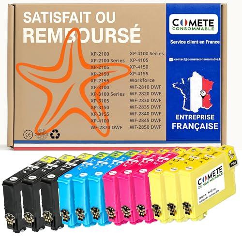 COMETE, Marque Française - Cartouches d'encre Compatibles Etoile de Mer - pour imprimantes XP 2100 XP 2105 (12 Cartouches (3 Noir, 3 Cyan, 3 Magenta, 3 Jaune))